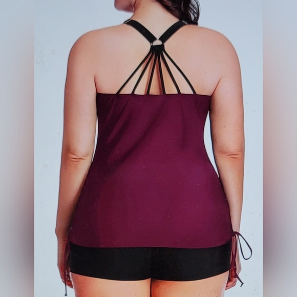 NWT PLUS SIZE TANKINI BOYSHORT ATHLETIC GYM SWIM BATHING SUIT STRAPPY BACK 22W - Picture 4 of 16